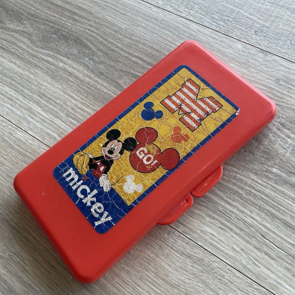 Vtg Mickey Mouse Red Baby Wipes Travel Case Hard Container Disney World Plastic
